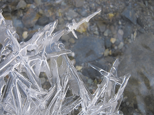 Ice crystals are seen in a driveway in Troy this winter.