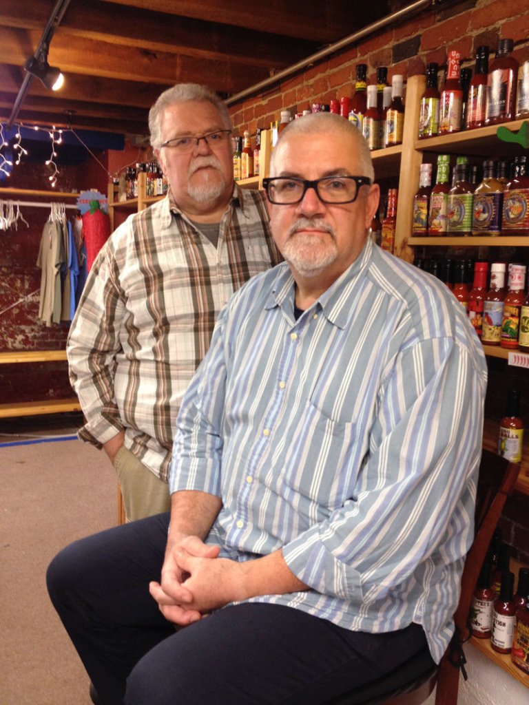 Richard Acker, left, and Rich Hirschmann were turned away last month when they asked to be married by town staff in the Litchfield Town Office. Town Manager Michael Byron is recommending that selectmen refuse to allow anyone to marry in the Town Office.