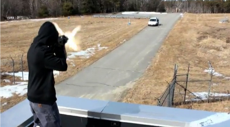 A scene from “The Extraction” demonstrates a muzzle flash, one of the “new effects” the owner of USN Films – a Brunswick High School student – boasts about having learned since 2010.