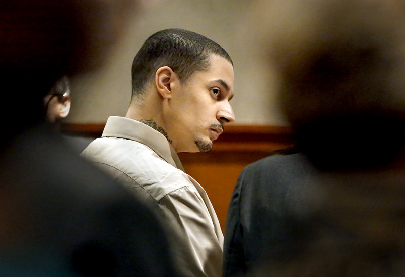 Joel Hayden listens to the jury announce the verdict during his murder trial in the Cumberland County Unified Criminal Court in Portland on Monday afternoon January 14, 2013. Hayden was found guilty of killing Renee Sandora, the mother of his four children, and his longtime friend Trevor Mills.