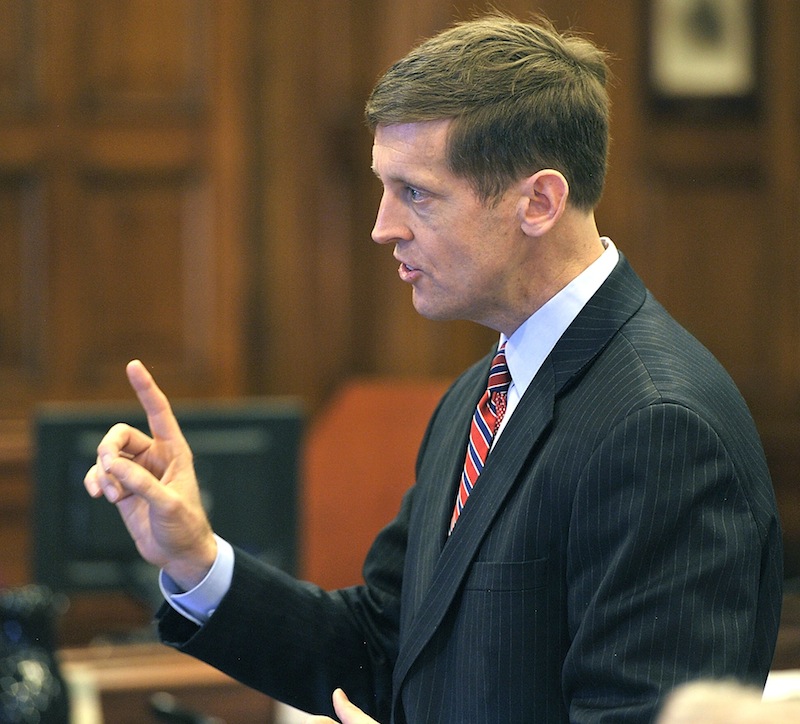 Walter McKee, attorney for Barry Spencer, gives his opening arguments. The Spencers allegedly provided a place for underaged people to drink.