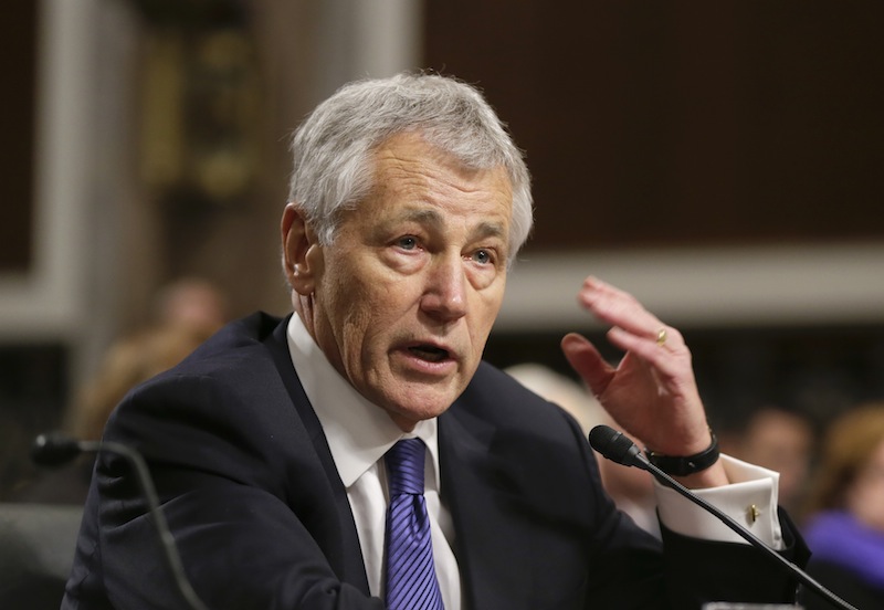 In this Jan. 31, 2013, file photo, Secretary of Defense nominee Chuck Hagel testifies before the Senate Armed Services Committee during his confirmation hearing on Capitol Hill in Washington. A deeply divided Senate is moving toward a vote on President Barack Obama’s contentious choice of Chuck Hagel to head the Defense Department, with the former Republican senator on track to win confirmation after a protracted political fight. (AP Photo/J. Scott Applewhite, file)