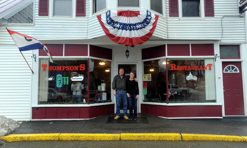 Jay Strickland and his daughter, Amber, pose for a portrait outside Thompson's Restaurant on Main Street in Bingham on Wednesday. Jay Strickland recently bought the restaurant and his daughter, Amber, is the manager.