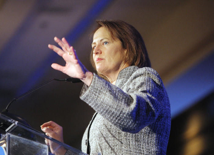 Karen Mills speaks at the Portland Regional Chamber's Eggs & Issues breakfast in Portland on Jan. 20, 2012.