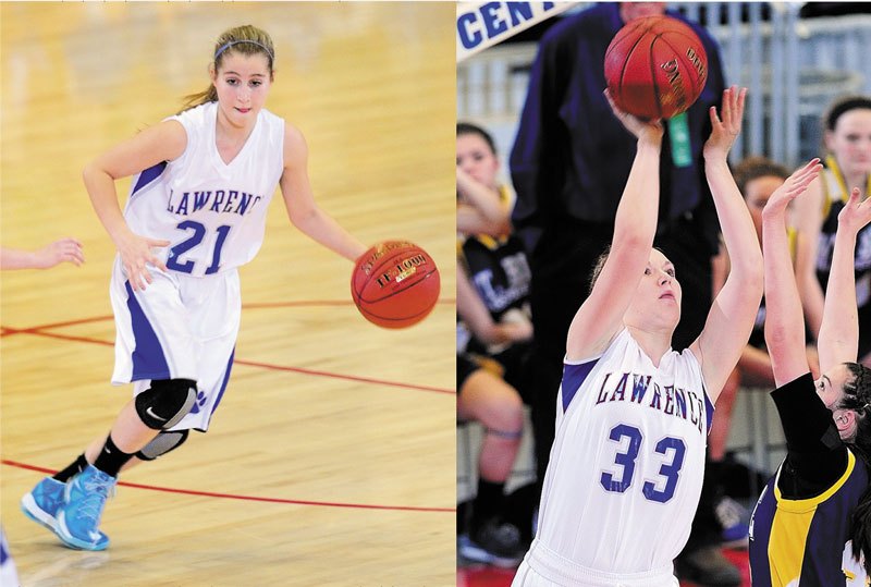 DYMANIC DUO: Lawrence’s Dominique Lewis, left, and Nia Irving, right, have played a key role in the Bulldogs’ run to the Eastern Maine Class A semifinals. Lawrence takes on KVAC A rival Cony at 4 p.m. today.