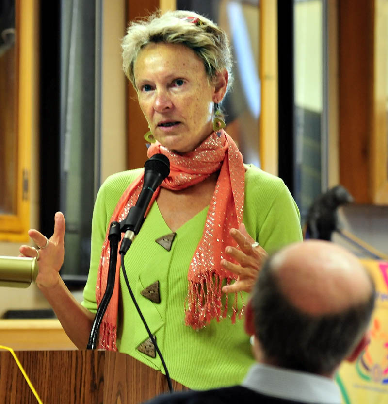 Waterville Mayor Karen Heck speaks to the Waterville Rotary Club on Monday.