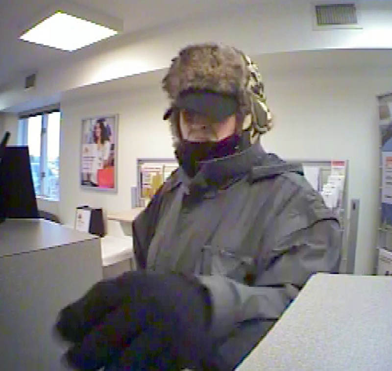 Police are looking for the man in this security camera photo who robbed a KeyBank branch Thursday in Waterville. The photo was taken at 4:42 p.m. Thursday, according to information in the digital photo.