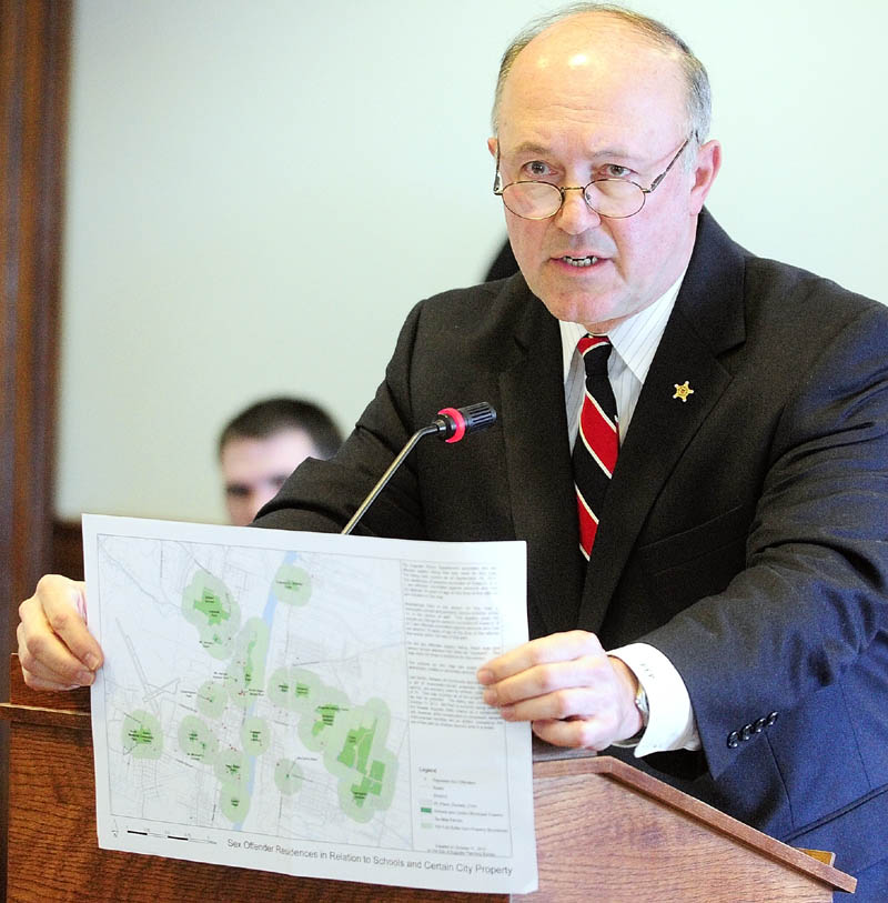 Augusta City Councilor Patrick Paradis answers a question while testifying in favor of L.D. 498 before the Legislature's Criminal Justice and Public Safety Committee on Friday, at the State House in Augusta.