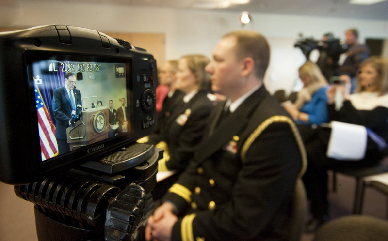 United States Attorney Thomas E. Delahanty II makes a statement during a press conference on Friday, March 15, 2012 at his Portland office regarding the former Portsmouth Naval Shipyard worker recently found guilty on federal arson charges.