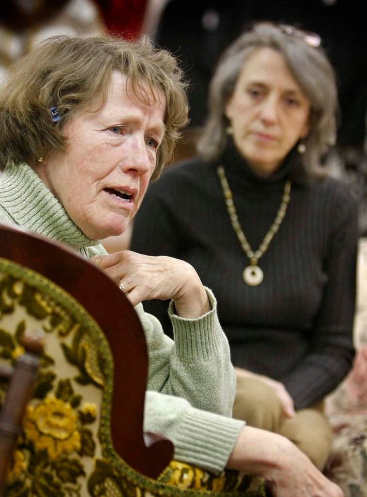 Debby Ronnquist of Kittery, widow of sailor Julius Francis Marullo, recalls the terrible loss when the USS Thresher went down in 1963. Debby and Julius’ daughter, Marcye Philbrook, also of Kittery, looks on.