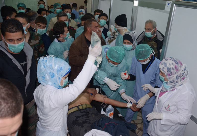 A Syrian victim who suffered an alleged chemical attack at Khan al-Assal village, according to the official Syrian news agency SANA, receives treatment at a hospital in Aleppo, Syria, on March 19. It isn't know if the White House referred to this incident in concluding that the Assad regime has used chemical weapons.