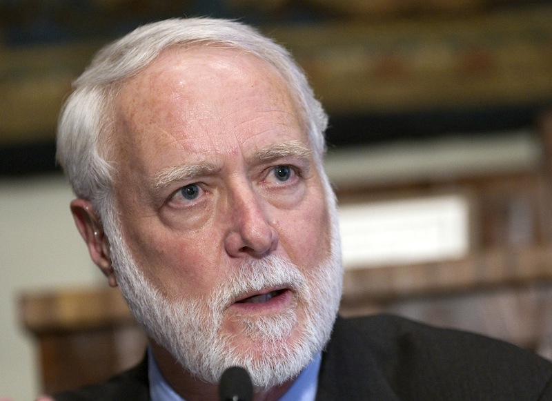 In this Jan, 31, 2011 file photo, Smithsonian Secretary Wayne Clough speaks during a news conference in Washington. Budget cuts from Congress will soon reduce the number of free exhibitions on view each day at the Smithsonian Institution and will force unpaid leave for U.S. Park Police officers who guard the nation's monuments in Washington, New York City and elsewhere, agency officials told Congress on Tuesday. Clough testified Tuesday that the museum complex had made administrative cuts but must now reduce its security contract for gallery attendants because of the budget cuts. As a result, the Smithsonian can't keep all galleries open at once and will begin rolling gallery closures after May 1. (AP Photo/Evan Vucci)