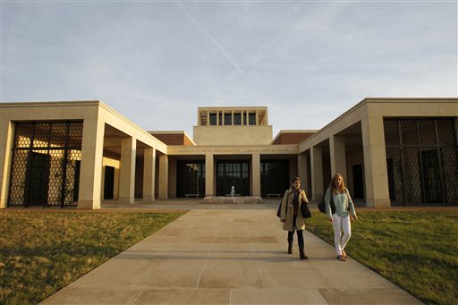 The exterior of the George W. Bush Presidential Center in Dallas. The roughly 227,000-square-foot center built on the campus of Southern Methodist University houses Bush's presidential library, a museum and a policy institute. The dedication of the center will be on Thursday.
