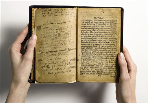The Bay Psalm Book is the first book ever printed in what is now the United States. The last time a copy came on the auction block was in 1947, when it sold for a record auction price of $151,000. At the time, it surpassed auction prices for the Gutenberg Bible, Shakespeare's First Folio and Audubon's "Birds of America."