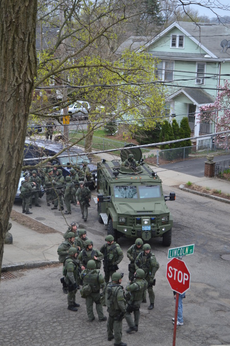 The scene outside Doug and Zoey Murphy's Watertown home on Friday.