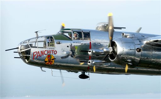 Lt. Col. Dick Cole flies a B-25 in the skies over Destin, Fla., on Tuesday as part of the Doolittle Raider 71st Anniversary Reunion.
