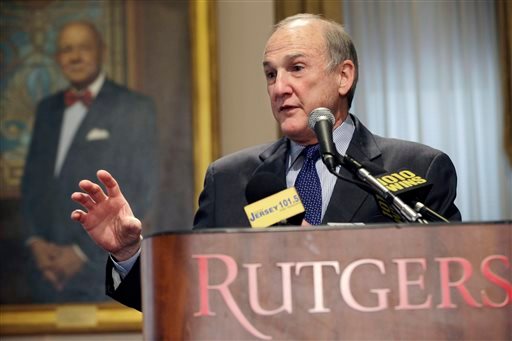 Rutgers University President Robert Barchi announced on Friday that he accepted the resignation of athletic director Tim Pernetti Barchi is visiting the school's Newark campus on Monday to hold a town hall meeting that had been planned for last week but was postponed after a video surfaced showing basketball Coach Mike Rice pushing players, throwing basketballs at them and berating them with invectives, including gay slurs.