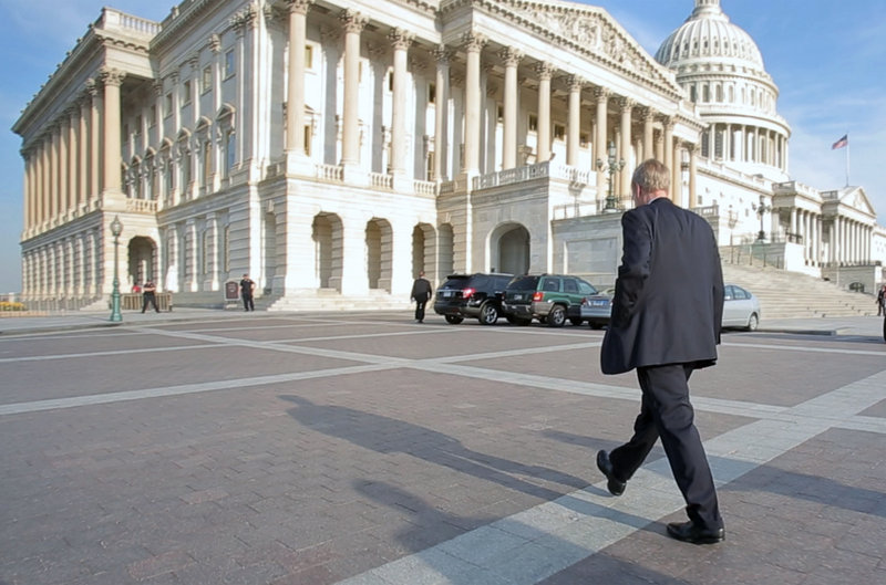 Maine’s independent senator arrives at the Capitol in Washington on Thursday. King lives about four blocks away and walks to work every morning.