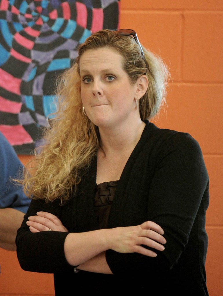 Erika Russell at Messalonskee High School was among those who spoke during a special school board meeting at Messalonskee Junior High School in Oakland on Thursday.