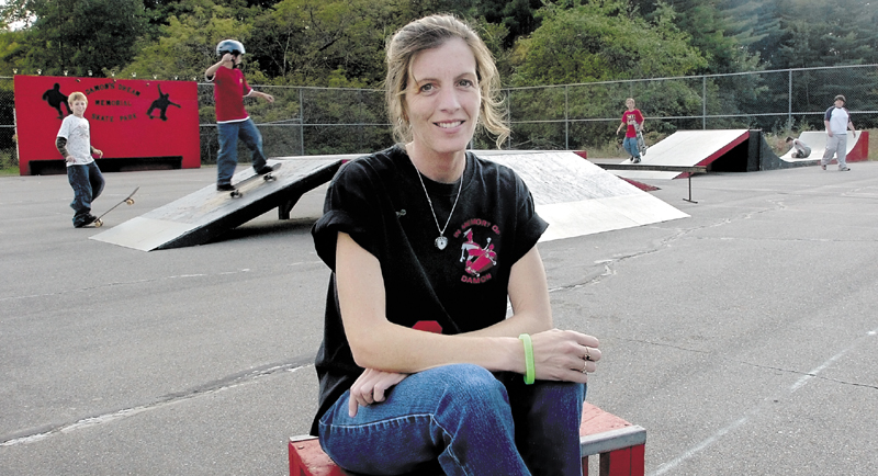 Suzanne Lamb at the Damon Memorial Skateboard Park at the Garret Schenck School in Anson. Lamb helped raise money for the park named after her son, Damon Lasley, who died in 2004.