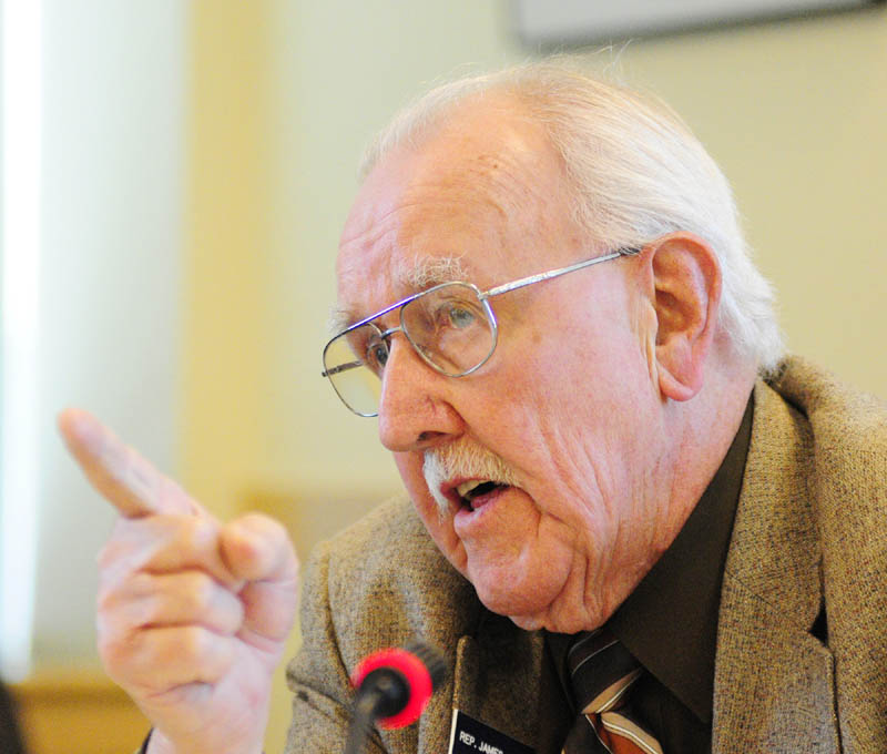 Rep. James J. Campbell, Sr., I-Newfield, speaks during a work session on L.D. 1230 on Friday in the Cross building in Augusta.