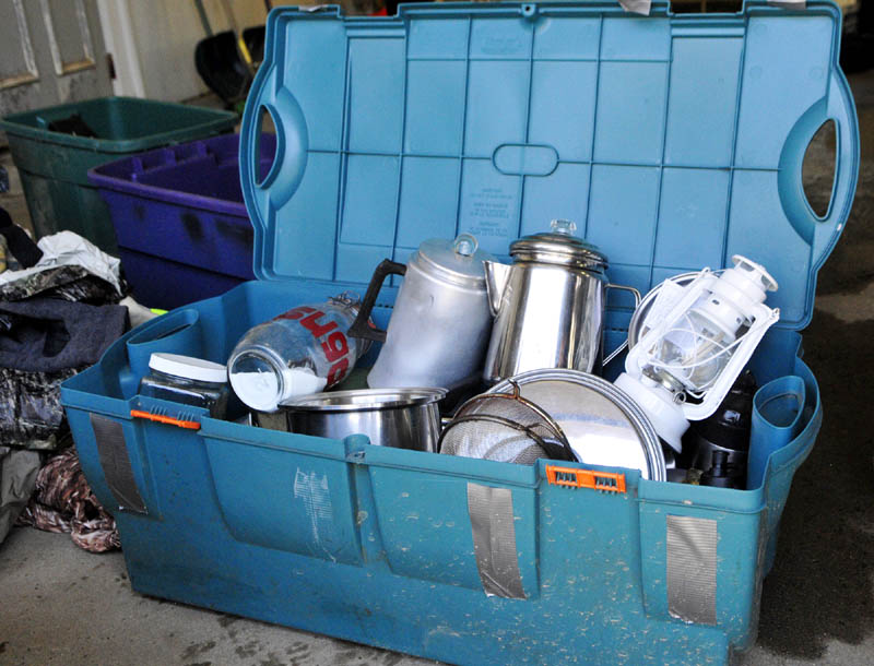 State police displayed items recovered from the campsite of the North Pond Hermit, Christopher Knight, during an event at the Troop C barracks on Saturday in Skowhegan.