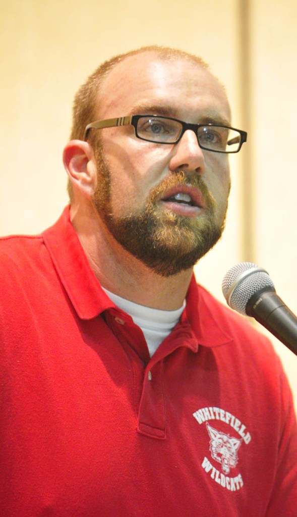 Principal Joshua McNaughton gives opening remarks during the Education Celebration on Friday at Whitefield Elementary School.