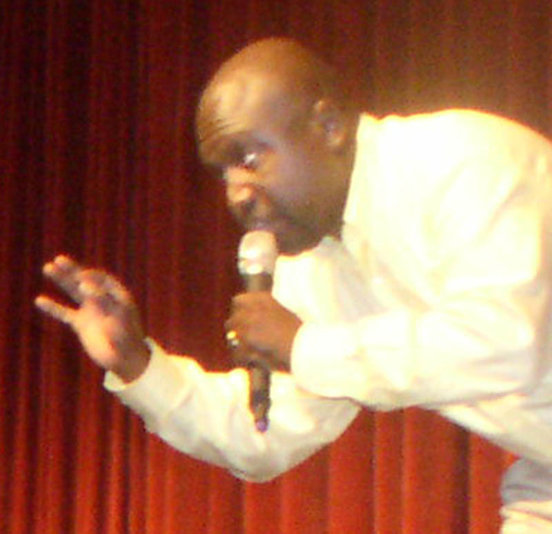 Motivational speaker Patrick George addressed students at Lawrence Junior High School on Friday.