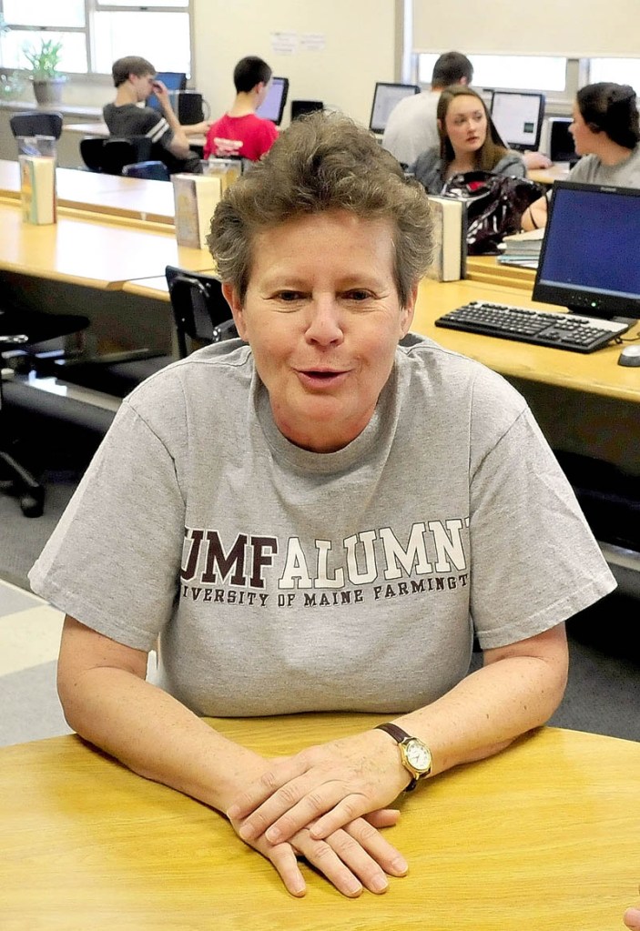 Sue LaGasse at Erskine Academy talks about getting a favorable grade form the State Department of Education on Wednesday.