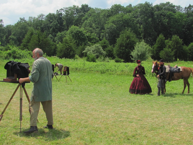 Re-enactors pose for a tintype photograph Sunday following a re-enactment of Pickett’s Charge on July 3, 1863, the last major event of the Battle of Gettysburg.