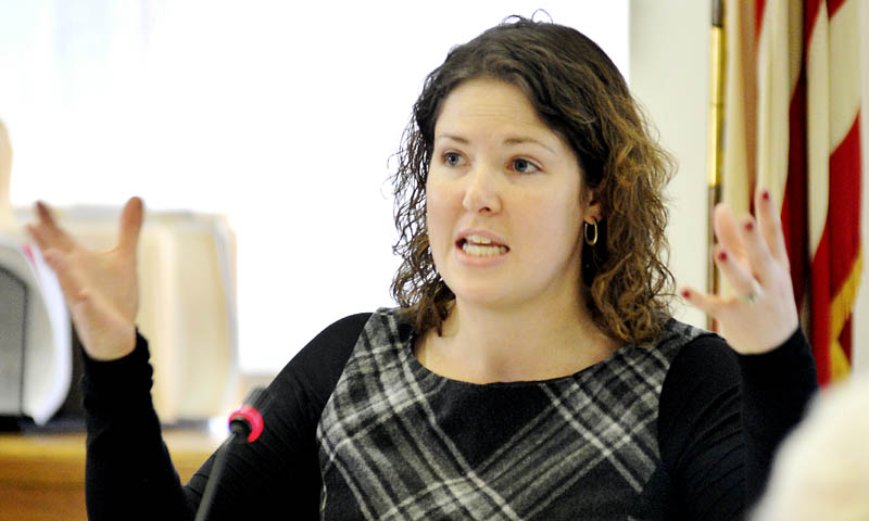 Sen. Emily Cain, D-Orono, asks Maine Commissioner of Education Stephen Bowen questions during a hearing of the Legislature's Appropriations and Financial Affairs in this March 2013 photo.