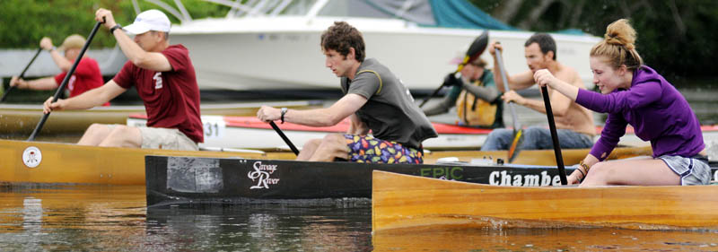 ON THE MOVE: Racers paddle down the Cathance River on Thursday during a Maine Canoe and Kayak Racing Organization event in Bowdoinham.