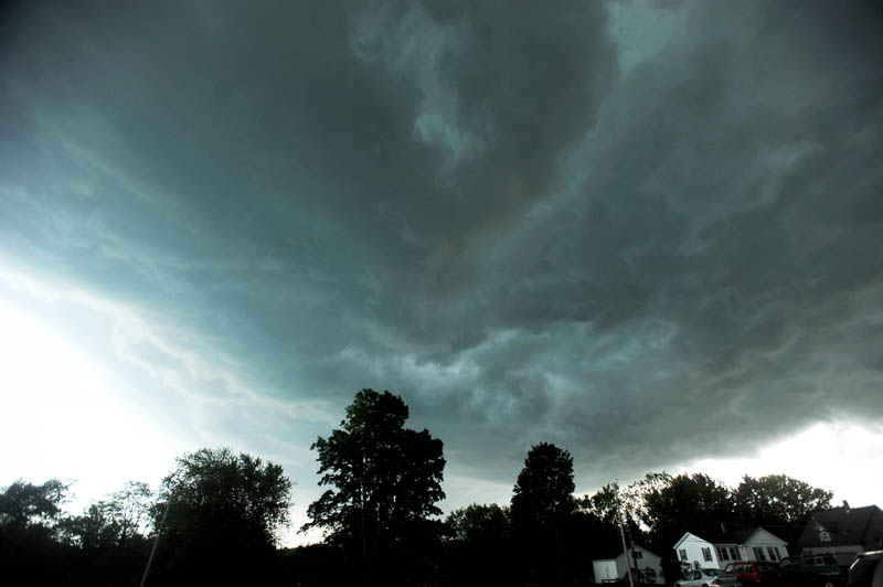 A strong thunder cell moves north over Waterville toward Bingham on Sunday. The thunderstorms produced a weak tornado that touched down in Pleasant Ridge Plantation.