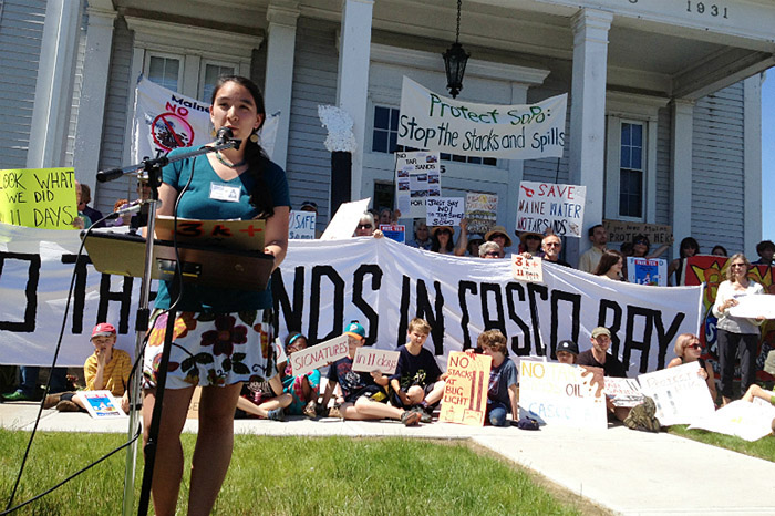 Sydney Damian-Loring, 20, of South Portland, was among the more than 125 volunteers who helped gather signatures for a ballot initiative designed to bar Canadian tar sands crude oil from being shipped through the city’s port.