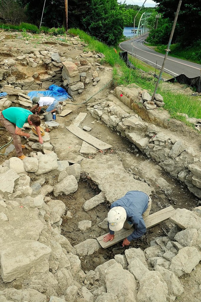 People work at an archeological dig on Tuesday at the Fort RIchmond site near the Kennebec River in Richmond.