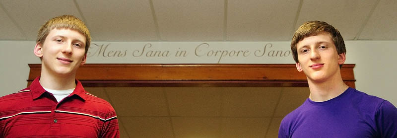 Stephen Soohey, left, and twin brother, Robert Soohey, are the top two students at Erskine Academy. This photo was taken Friday May 31, 2013.