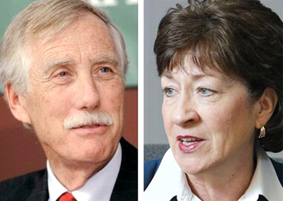 U.S. Sen. Angus King, I-Maine, left, and U.S. Sen. Susan Collins, R-Maine