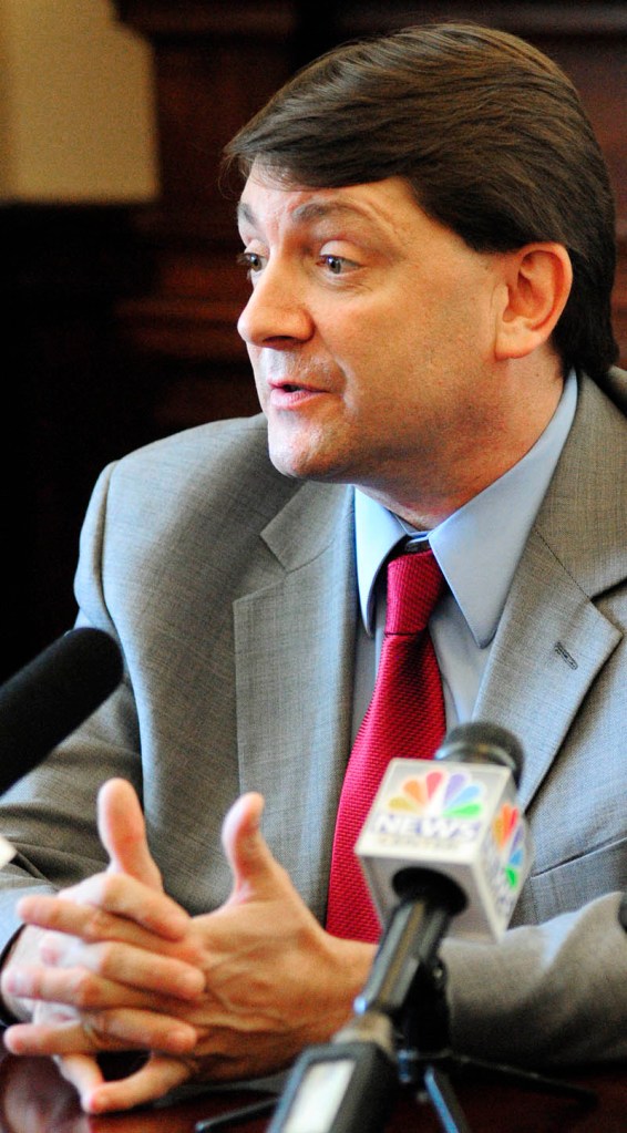 Sen. Troy Jackson responds during a news conference to comments that Gov. Paul LePage made about him earlier in the day at the State House in Augusta.