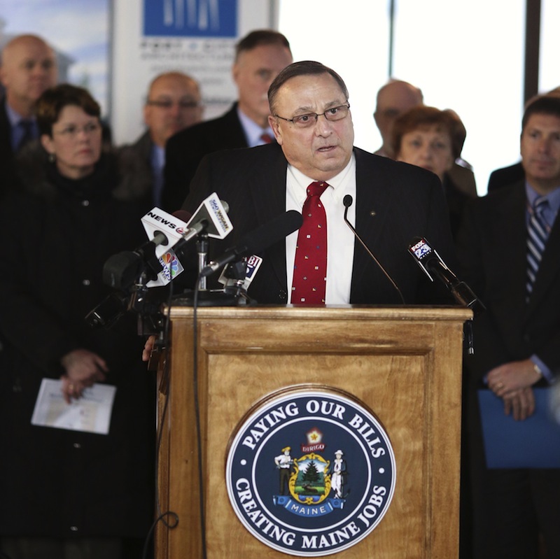 In this January file photo, Gov. Paul LePage holds a press conference at the University of New England's College of Dental Medicine. LePage vetoed a bill Monday that would bolster a state program to phase out toxic chemicals in children's products, citing the cost of adding staff.