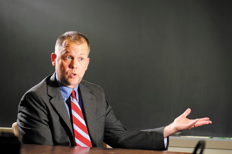 RSU 12 Superintendent Howard Tuttle speaks on Tuesday.