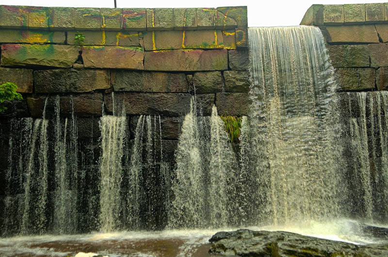 The dam in Vaughan Woods in Hallowell was spray painted in the past week.