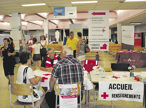 The local high school was the staging area for relief services for victims.