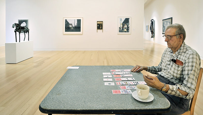 "Old Man Playing Solitaire," a sculpture by Duane Hanson, circa 1973, represents an especially striking piece in the new Alfond-Lunder Family Pavilion of the Colby College Museum of Art in Waterville. The museum reopens to the public this week.