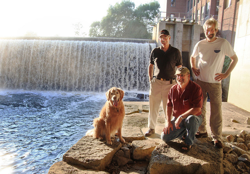 Alex Mendelsohn, Bill Grabin, and R.J. Mere, all members of the Mousam and Kennebunk Rivers Alliance, stand near the Kesslen Dam in Kennebunk. The Kesslen is one of three hydroelectric dams on the Mousam River owned by Kennebunk Light and Power District.
