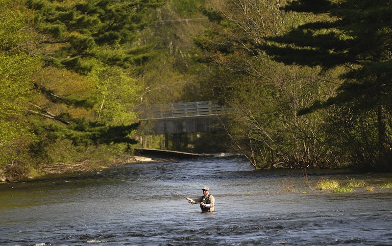 In this May 2011 file photo, David Swayze of New York City fishes in Grand Lake Stream, Maine. Maine now has no say over the terms of the 25-year licenses for two storage dams and two dikes that control water levels and flow in Grand Lake and Sysladobsis Lake in Washington County, one of Maine's premier areas for landlocked-salmon fishing, and a dam at Forest City Township, on the Maine-New Brunswick border, because the Maine Department of Environmental Protection has again missed critical deadlines.