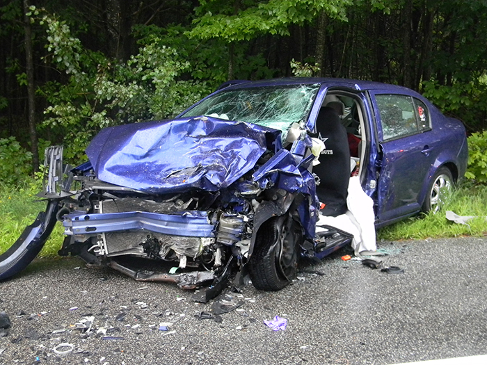 This photo released by the Cumberland County Sheriff's Office shows one of the vehicles involved in the collision on Route 25 in Standish on Friday.