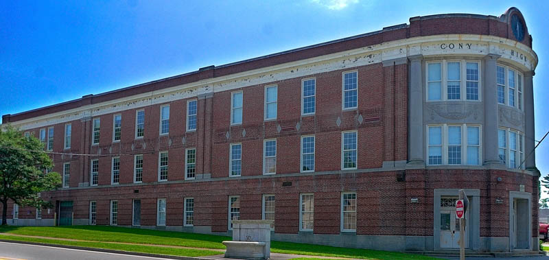 This photo taken on July 17 shows the old Cony High School flatiron building. The triangular building is located on the Cony Circle.