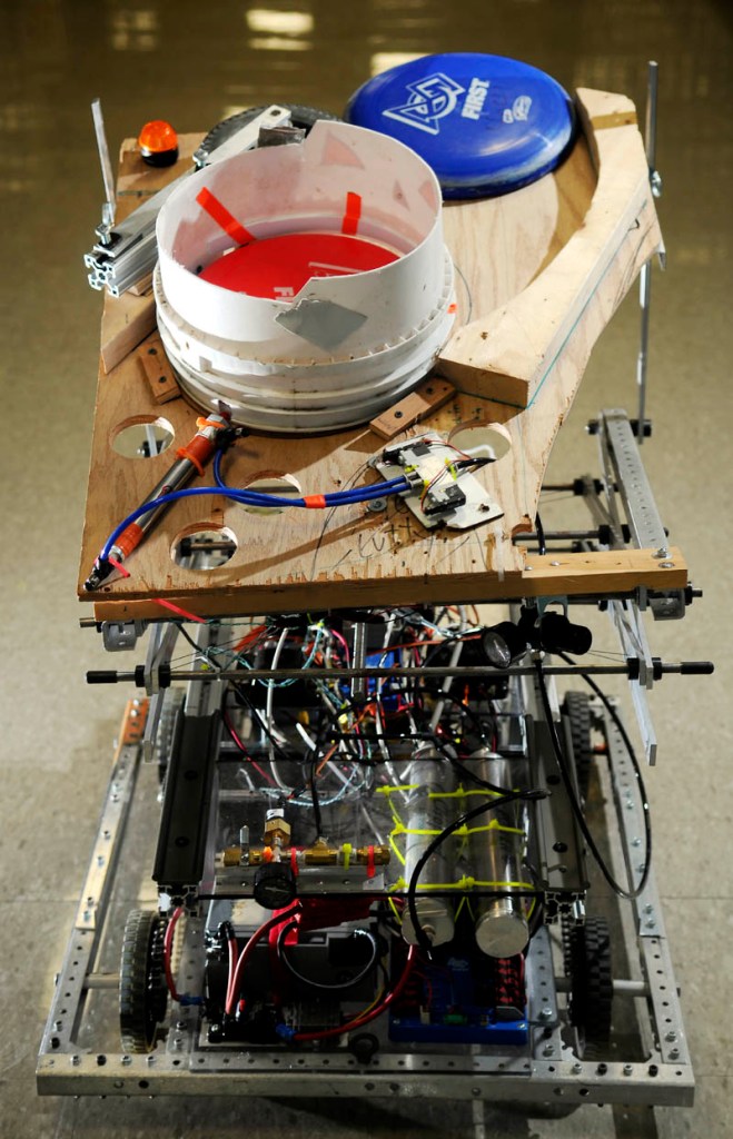 The Gardiner Area High School robotics team's disc-throwing robot. Wednesday September 11, 2013