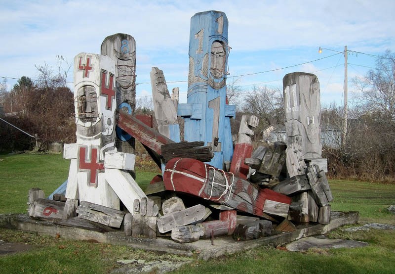 Artwork by the Maine artist Bernard Langlais is being donated by the Kohler Foundation to nonprofit organizations, including Main Street Skowhegan, which may soon be the recipient of more than a dozen pieces for public and private display. Shown here is "Football Players."