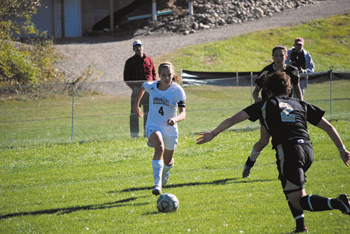 HAVING FUN: Waterville Senior High School graduate Kayla Tuttle (4) returns for her senior season at the University of Maine at Farmington. Tuttle led the Beavers in scoring last season with 13 goals and four assists.